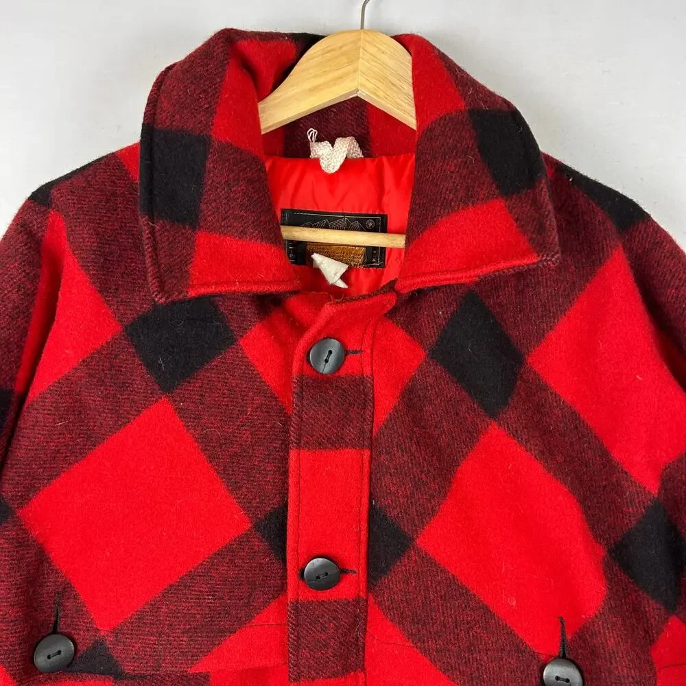 Eddie Bauer Mackinaw Red Goose Down Puffer Wool Jacket 70s Measures Men's Size L
